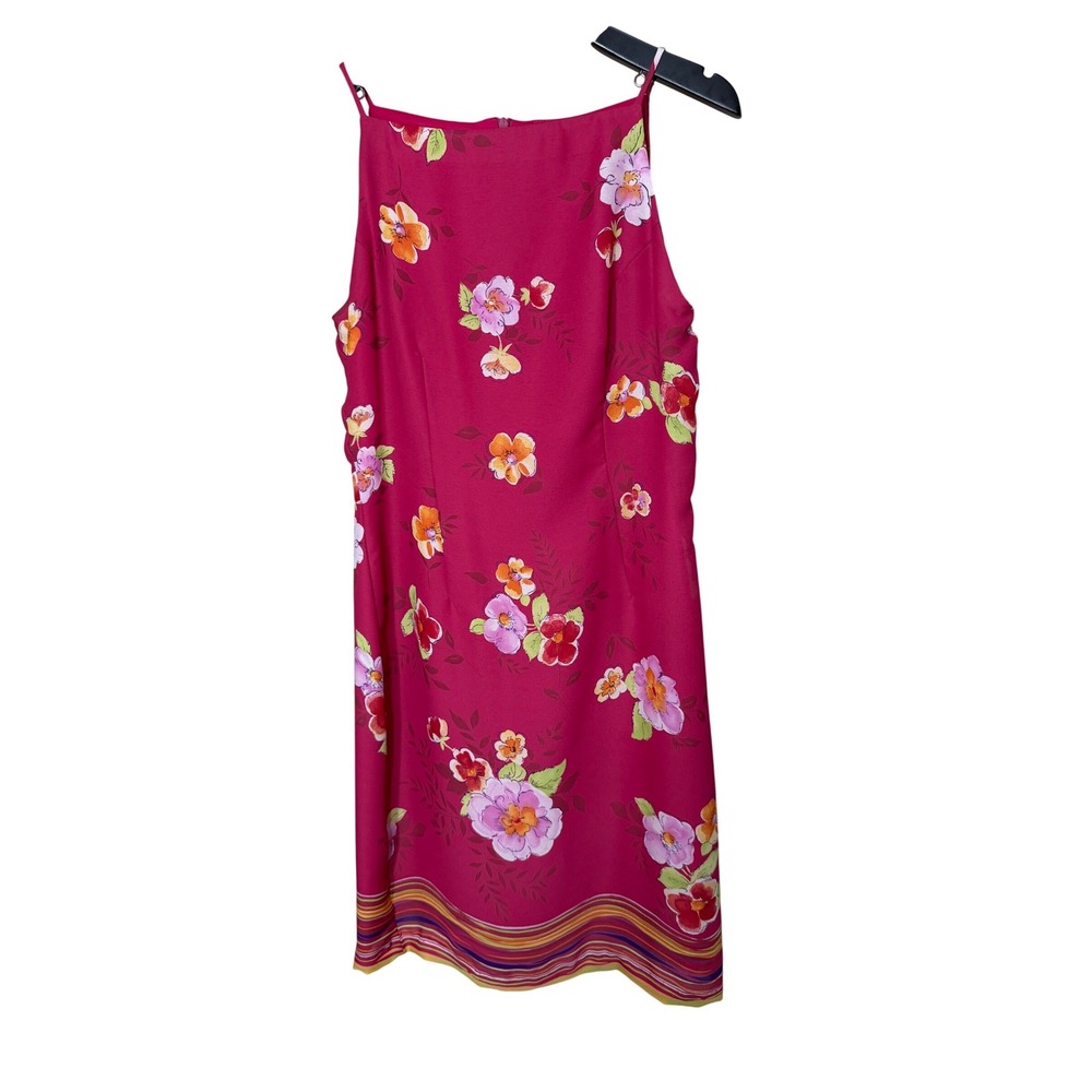 CDC Womens Pink Floral‎ Square Neck Sheath Dress Striped Hem Size 8